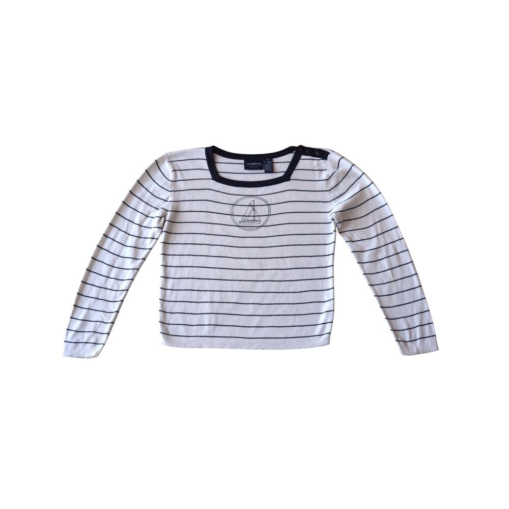 Liz Claiborne Petite Nautical Striped Sailboat Sweater Small